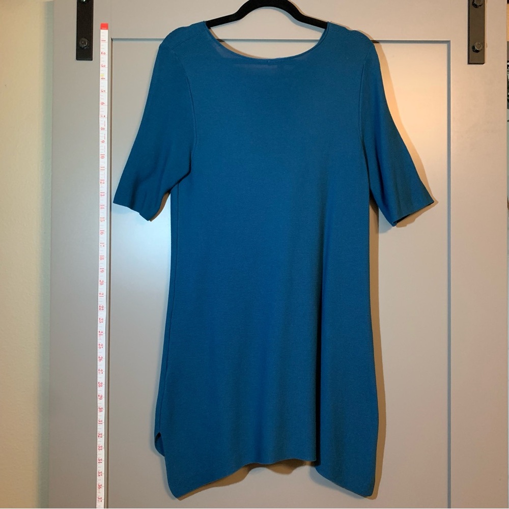 Eileen Fisher 100% Tencel Lyocell Blue / Teal Short Sleeve Knit Pullover Tunic M